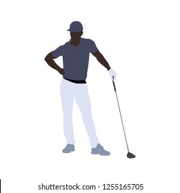 Black man playing golf, silhouette.
