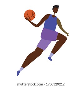 A black man plays basketball as a concept of achievement for afro people. Stock vector flat illustration with afro man and basketball isolated on white background for design