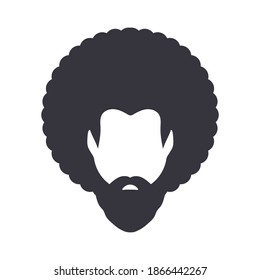 Black Man Portrait With Afro Curly Design, Barber Shop And Hairstyle. Healthy Sporty Young Black Man With Beard, Mustache And Sideburns. Logo Icon Isolated Avatar On White Background
