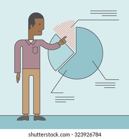 A black man presenting his report through diagram. Reporting concept. Vector line design illustration. Square layout.