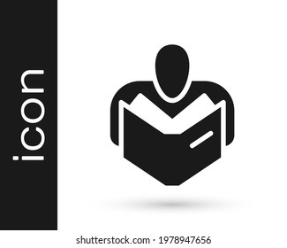 Black Man reading book icon isolated on white background.  Vector