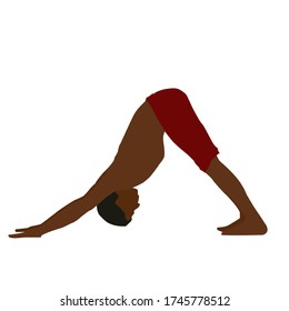 Black Man With Red Pants In Downward Facing Dog Yoga Pose