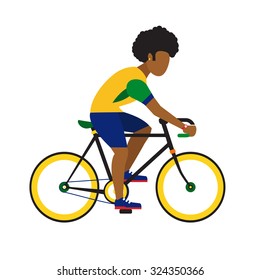 black man ride by road bicycle. Cycling sport flat illustration.