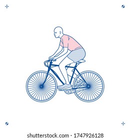 Black man rides a bicycle, athlete, two-wheeled adult cycling, silhouette, vector