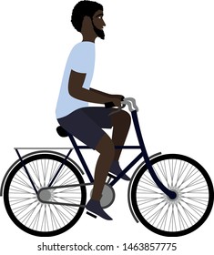 Black man riding a bicycle. Flat illustration