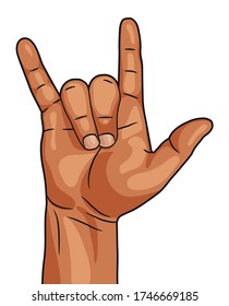 Black man rock n roll hand sign isolated on white background