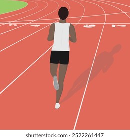 A black man running on a track. Rear view of running track