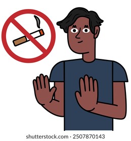black man showing with gestures refusing to smoke