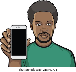 Black Man Showing A Mobile App On A Smart Phone