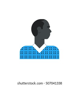 Black man side view, casual dress. Flat design vector illustration. Male character turned head
