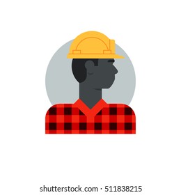 Black man, side view construction worker, labor force, contractor occupation job. Flat design vector illustration. Male character turned head