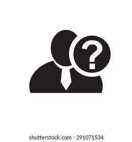 Black man silhouette icon with question mark in an information circle, flat design icon for forums or web