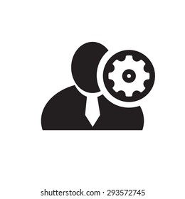 Black man silhouette icon with setup symbol in an information circle, flat design icon for forums or web