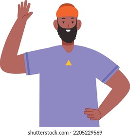 Black man smiling and waving hand. Friendly person isolated on white background