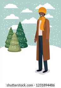 black man in snowscape with winter clothes