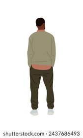 Black man standing full length rear view.
