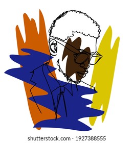 Schwarzer Mann. Surreales Gesicht. Kontinuierliche Linie, Modekonzept, minimalistischer männlicher, Vektorgrafik. Modernes Porträt
