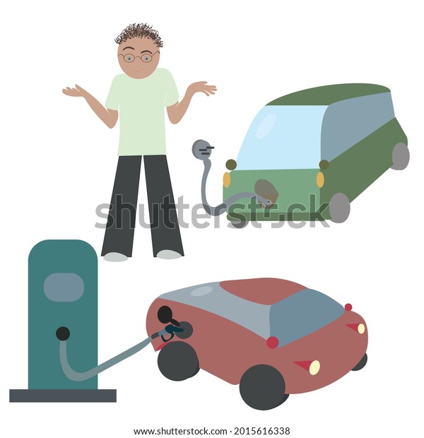 black man think what kind of car to choose gas car or\
electric car