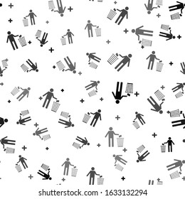 Black Man throwing trash into dust bin icon isolated seamless pattern on white background. Recycle symbol.  Vector Illustration