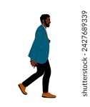 Black Man walking side view vector isolated.