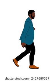 Black Man walking side view vector isolated.