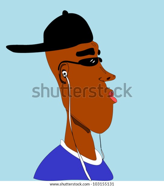 Black Man Wearing Earphones Baseball Cap Stock Vector (Royalty Free