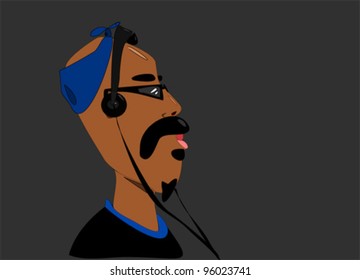 black man wearing headphones and bandanna