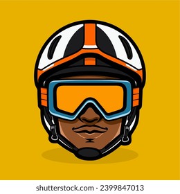 Black Man Wearing Ski Helmet Icon Vector