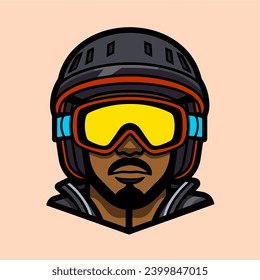 Black Man Wearing Ski Helmet Icon Vector