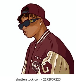 schwarzer Mann mit variantenreicher Jacke, Sonnenbrille und Hut
