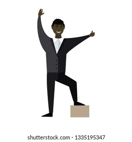 Black man. Winner happy. Vector illustration Flat style
