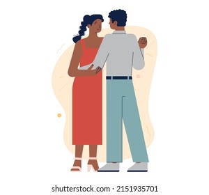 Black man and woman, couple dancing. Lovers in elegance outfits dancing valtz. Happy dancers on a date. Flat vector illustration