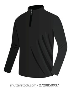 Camiseta de hombre negro con cremallera. Ilustración vectorial