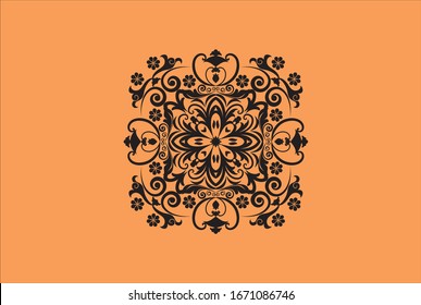 black mandala with background orange