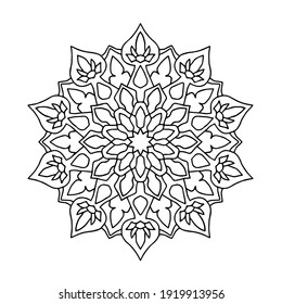 black mandala coloring page doodle mandalas flower on white background. simple easy line and basic floral art for beginners.