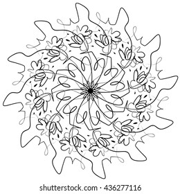 Black mandala for coloring. Mandala vector coloring page. Mandala art design. Intricate mandala pattern. Unusual mandala tattoo. Outline mandala flower. Line mandala print. Oriental mandala color book