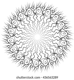 Black mandala for coloring. Mandala vector coloring page. Mandala art design. Intricate mandala pattern. Unusual mandala tattoo. Outline mandala flower. Line mandala print. Oriental mandala color book