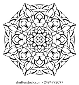 black mandala design with clean lines for coloring book, mandala design for adults coloring book
