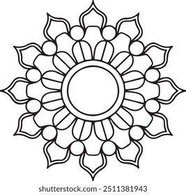 black mandala design with clean lines for coloring book, mandala design for adults coloring book