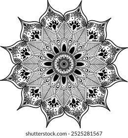 Diseño de mandala negro, diseño de mandala complejo, hermoso diseño de mandala negro para tatuaje, arte de henna, fondo, libro para colorear, Fondo de pantalla, decoración de la pared, impresión, embalaje, arte