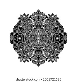 Black Mandala Ethnic Symbol, Traditional Ornamental Wall Decal, Colorful Vintage Lace Logo Motif Isolated Vector Illustration