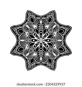 Black Mandala Ethnic Symbol, Traditional Ornamental Wall Decal, Colorful Vintage Lace Logo Motif Isolated Vector Illustration