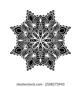 Black Mandala Ethnic Symbol, Traditional Ornamental Wall Decal, Colorful Vintage Lace Logo Motif Isolated Vector Illustration