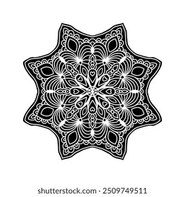 Black Mandala Ethnic Symbol, Traditional Ornamental Wall Decal, Colorful Vintage Lace Logo Motif Isolated Vector Illustration