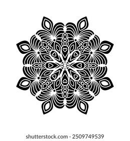 Black Mandala Ethnic Symbol, Traditional Ornamental Wall Decal, Colorful Vintage Lace Logo Motif Isolated Vector Illustration