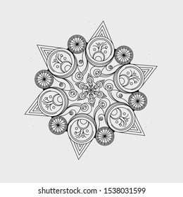 The black mandala flower logo design vector pattern with white background for religion tradition