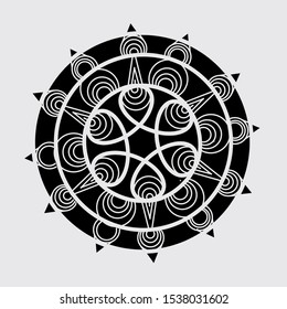 The black mandala flower logo design vector pattern with white background for religion tradition