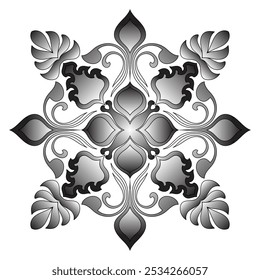 Black mandala flower on white background for decoration. Coloring pencils on a white background