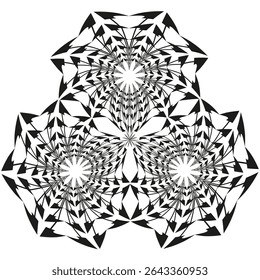 Black mandala icon. Intricate pattern symbol. Geometric kaleidoscope vector. Detailed art motif.