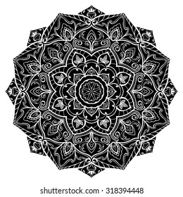 Black mandala isolated on white background. Ethnic circular pattern. Silhouette of traditional ornament. Template for a tattoo.
